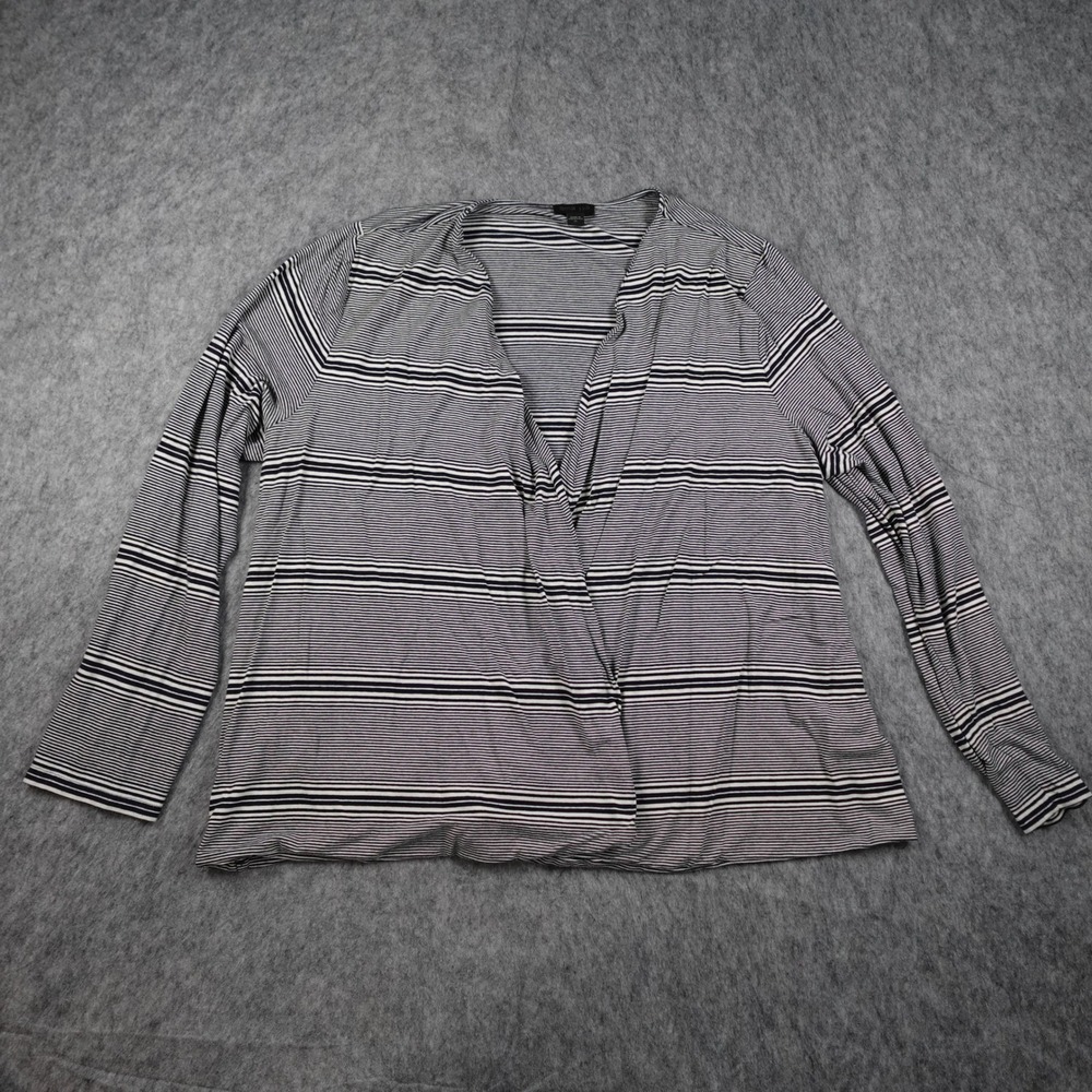 J Jill Cardigan Women Extra Large Black White Striped Open Front Long Sleeve